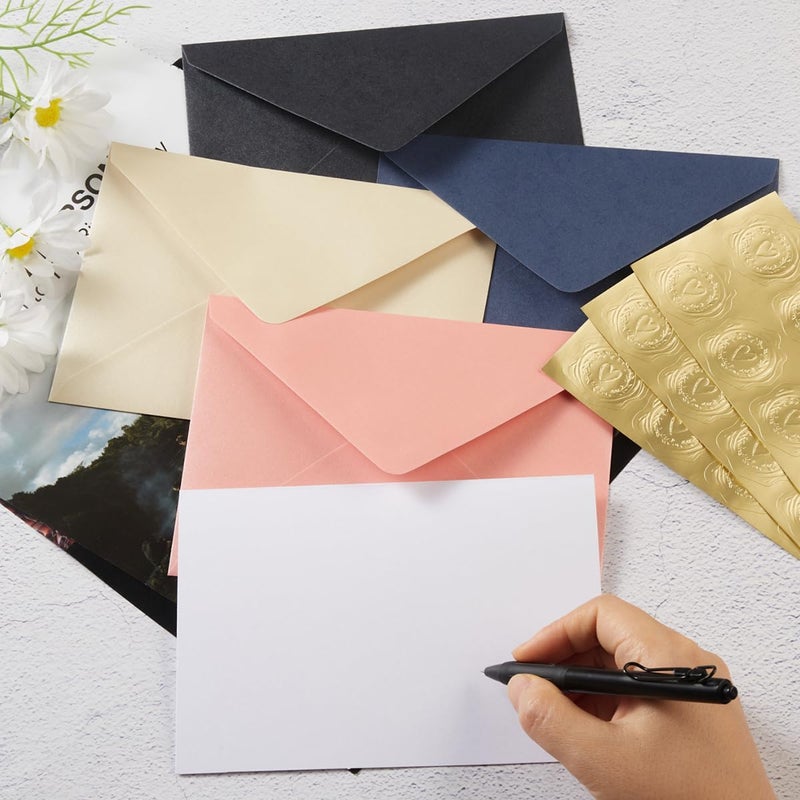 Homtable 50 Pieces Shiny Envelopes with Gold Stickers for Wedding Invitation Cards, Graduation, Baby Shower, Greeting Cards (Black, A4, 4x6) - Image 5